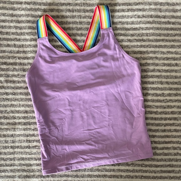 Primary Kids Swim Top in Purple with Rainbow Straps size 4-5 great condition - Picture 1 of 3